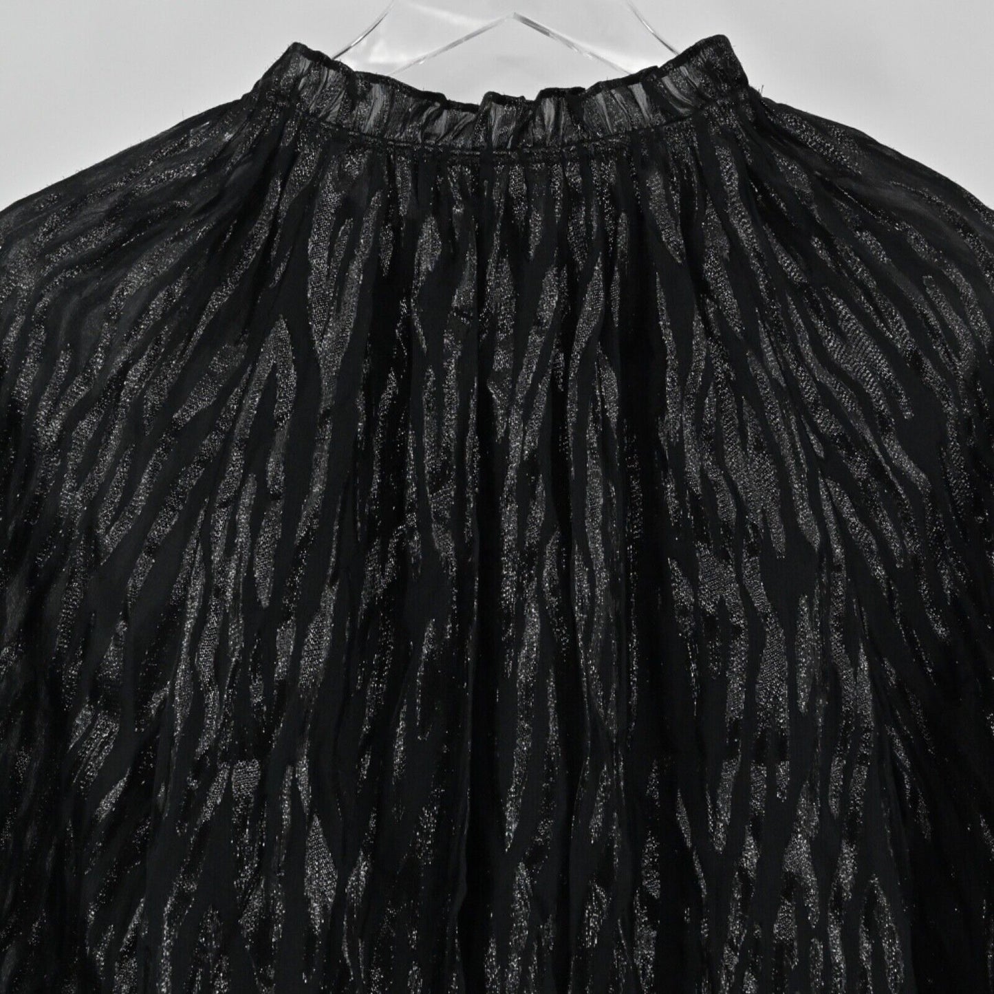 REBECCA TAYLOR Top Womens Sz 4 Black Metallic Safari Silk Ruffle Balloon Sleeves