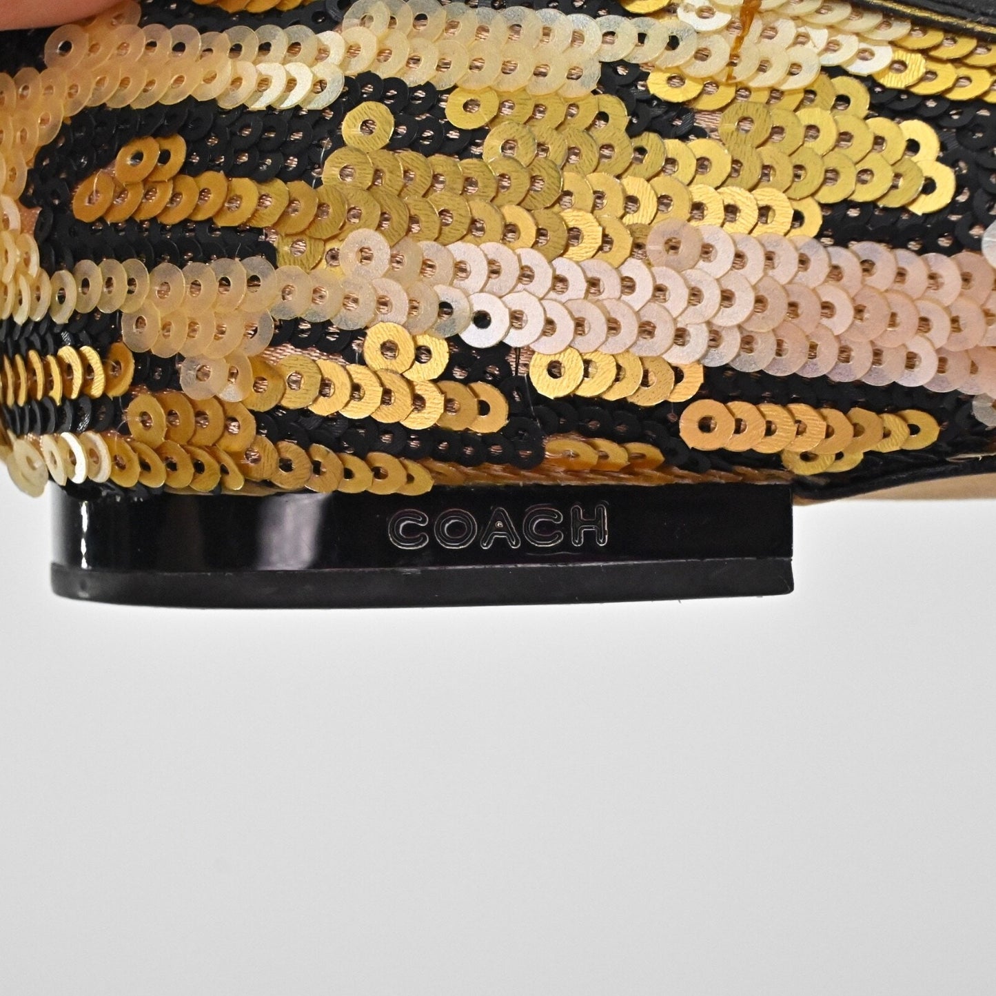 COACH Womens Liah Sequin Bow Ballet Flats Size 6.5 Gold Leopard Print Retro Y2K