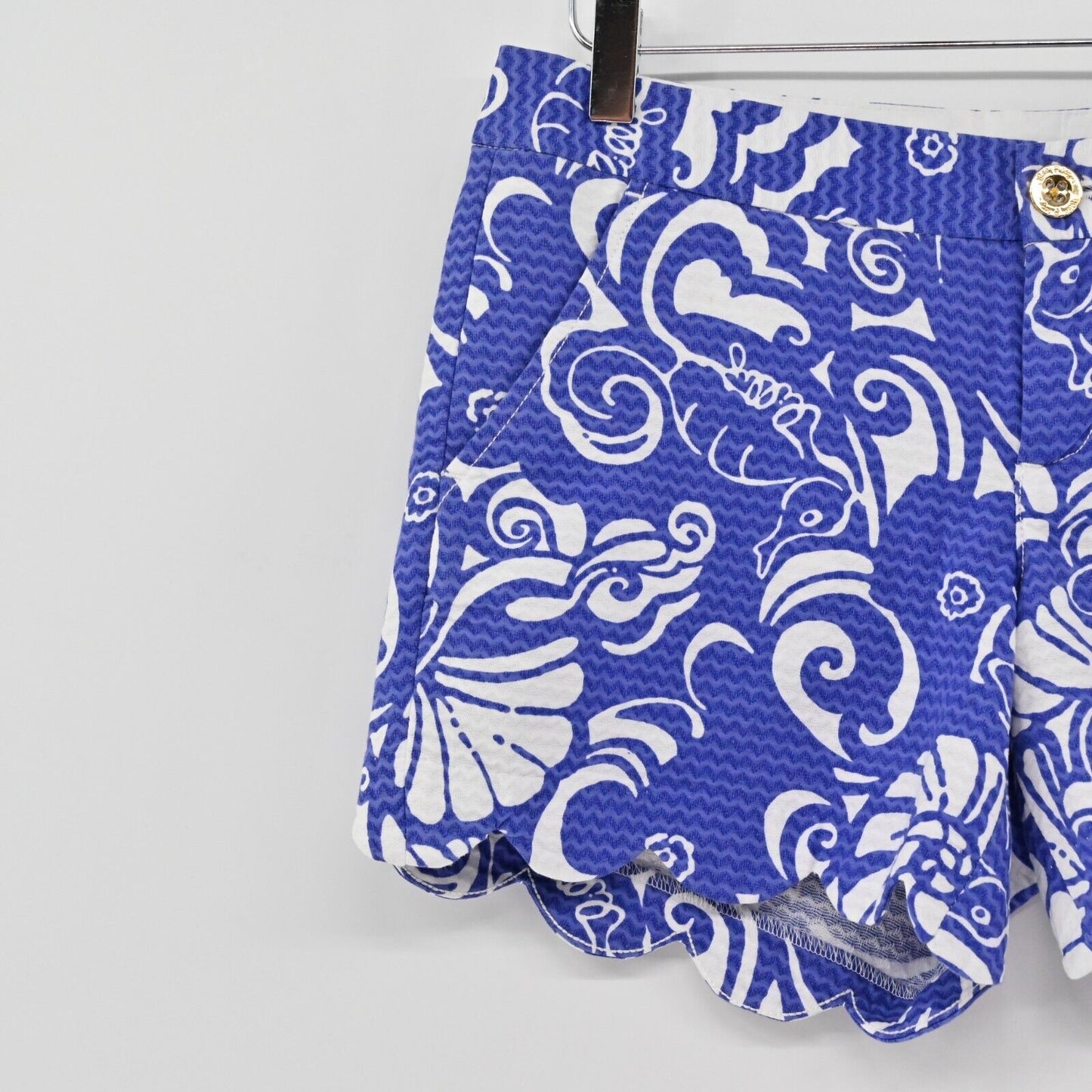 LILLY PULITZER Shorts Womens Sz 2 Buttercup 5" Spectrum Blue Tide Pool Scalloped