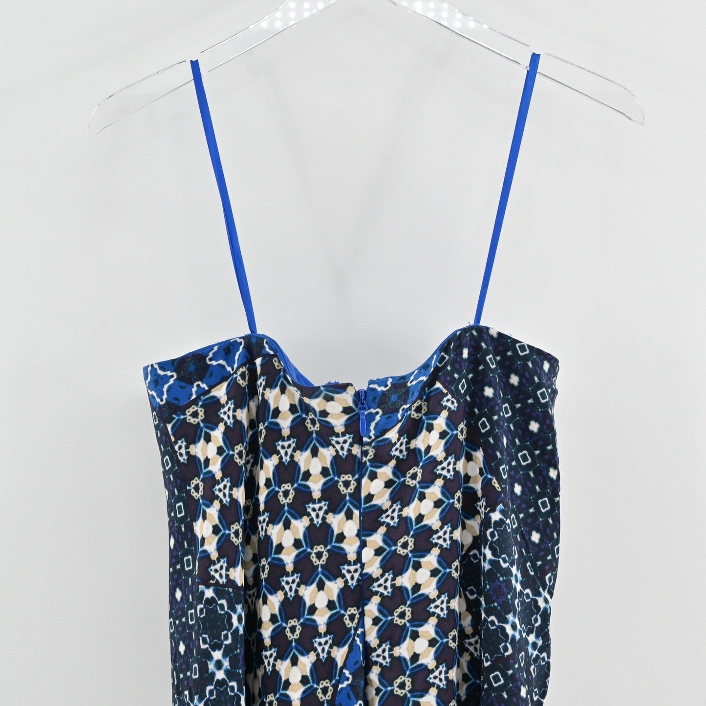 BCBGMAXAZRIA Enid Silk Dress Size 12 Pacific Blue Strapless Fringe Asymmetrical