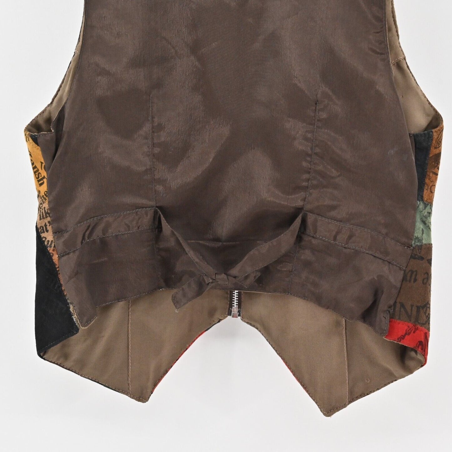 Vtg Leather Vest Womens Sz L Multicolor Patchwork Sleeveless Artsy Festival Boho