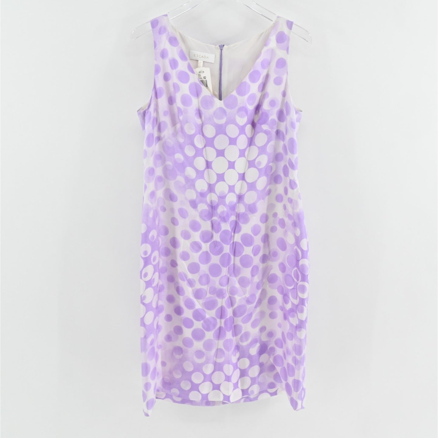 ESCADA Womens Silk Polka Dot Dress Size 42 Lavender Purple Shift Sleeveless NEW