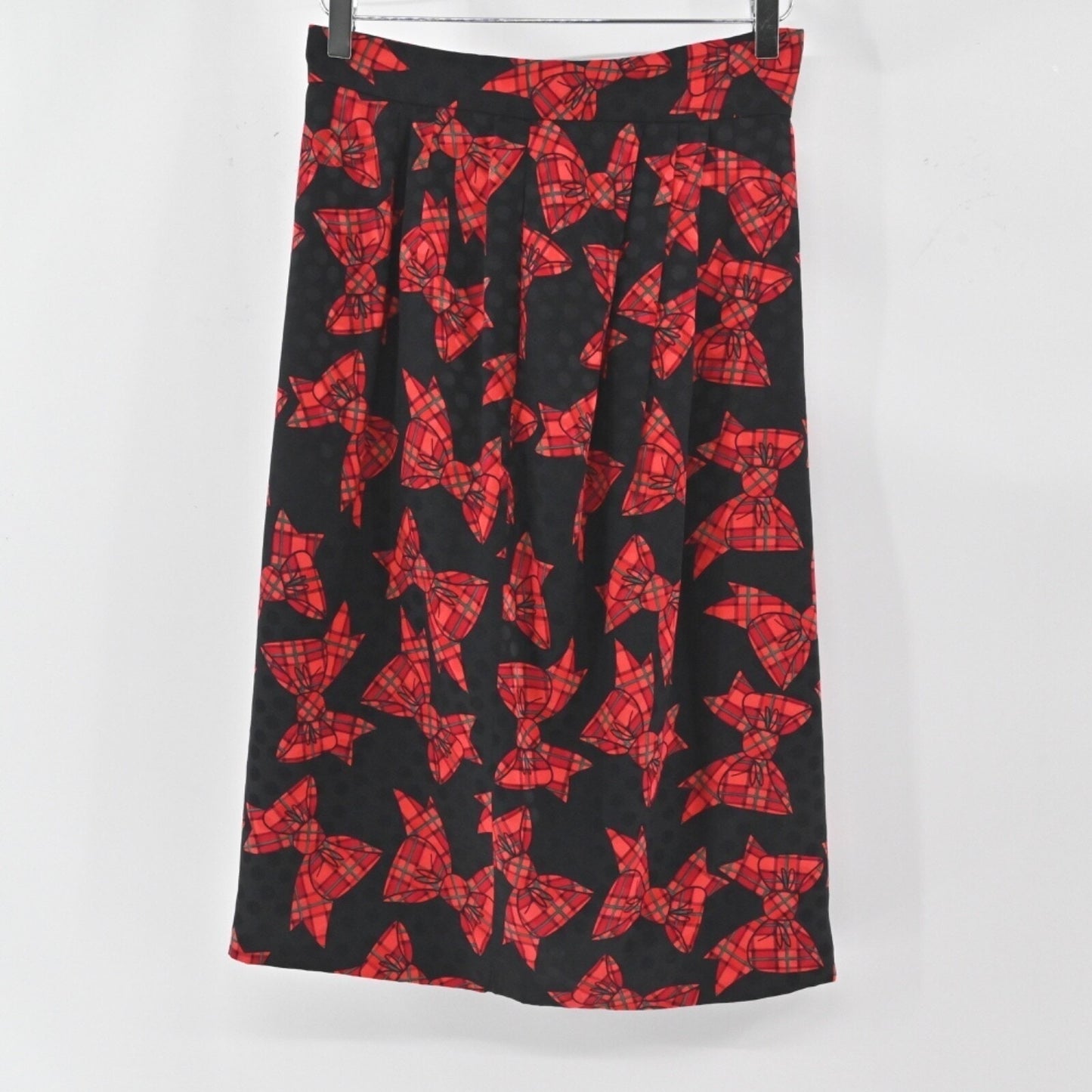 Vtg 80s Holiday Bow Silk Skirt Size 10 Black Red Pleated Ugly Christmas Party