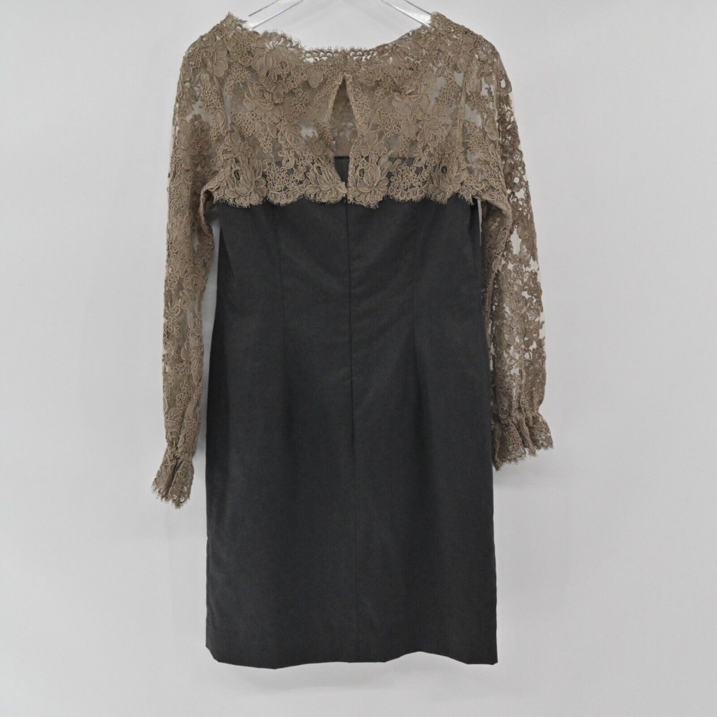 SHANNON MCLEAN Dress Womens Size S Black Brown Floral Lace Bell Sleeve Sheath