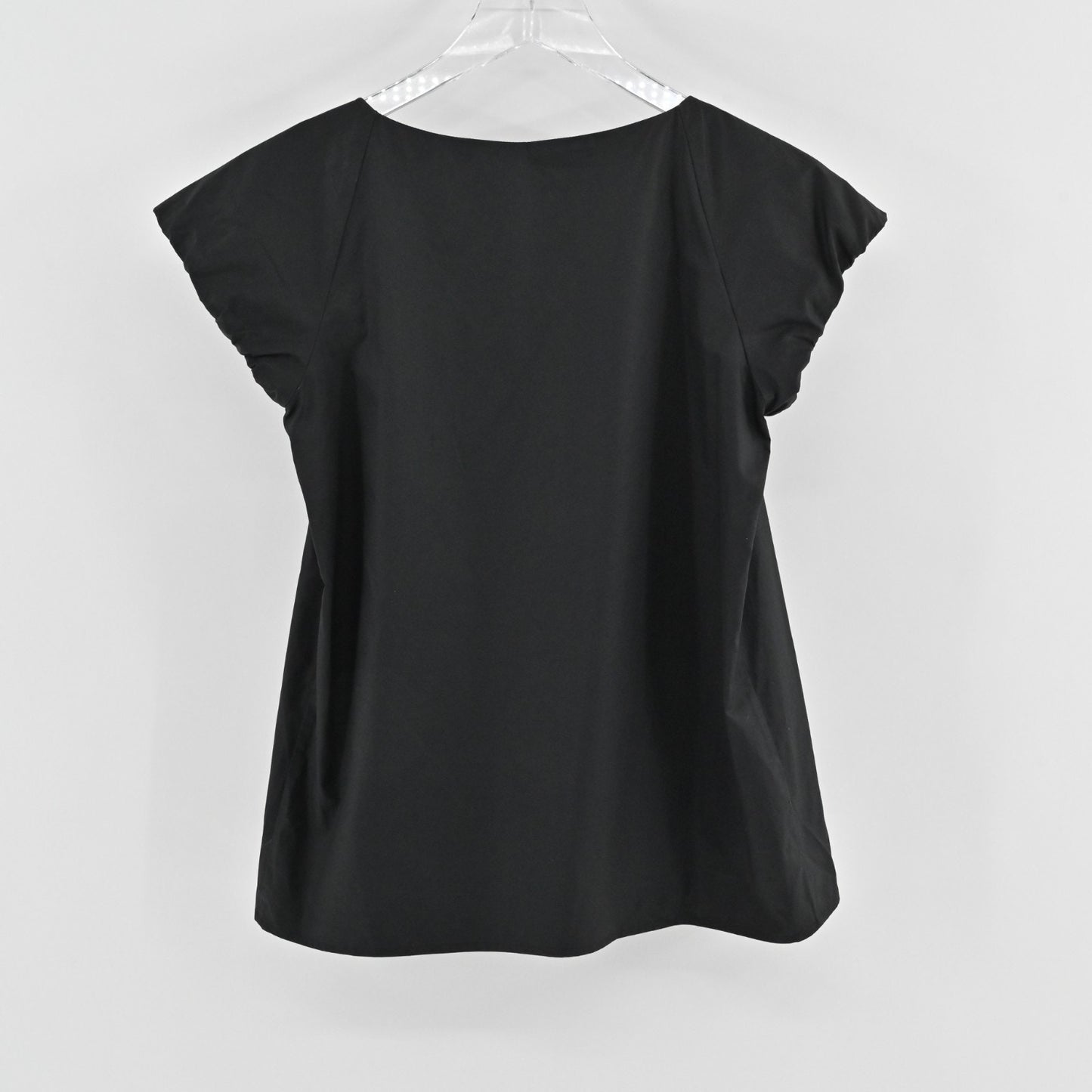 Theory Womens Besette Black Top Size XS Pleated Scoop Neck Short Sleeve Blouse