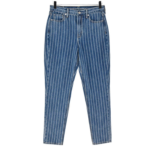 AMERICAN EAGLE Jeans Womens Sz 4 Medium Wash White Pinstripe High Rise Mom NEW