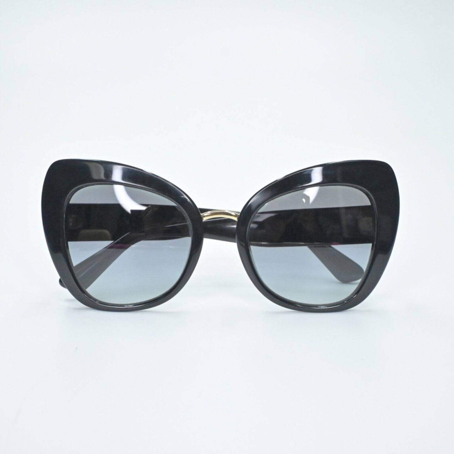 DOLCE GABBANA Sunglasses Black Butterfly Cat Eye Case Gold Metal Bridge Italy