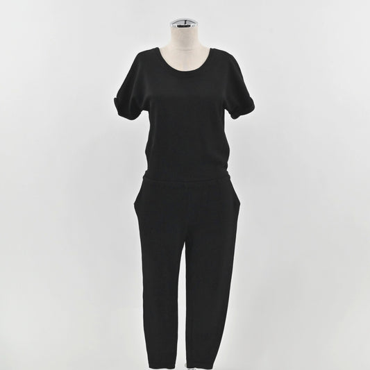 Theory Womens Black Sorgia Double Pique Jumpsuit Size S Cropped Short Sleeve