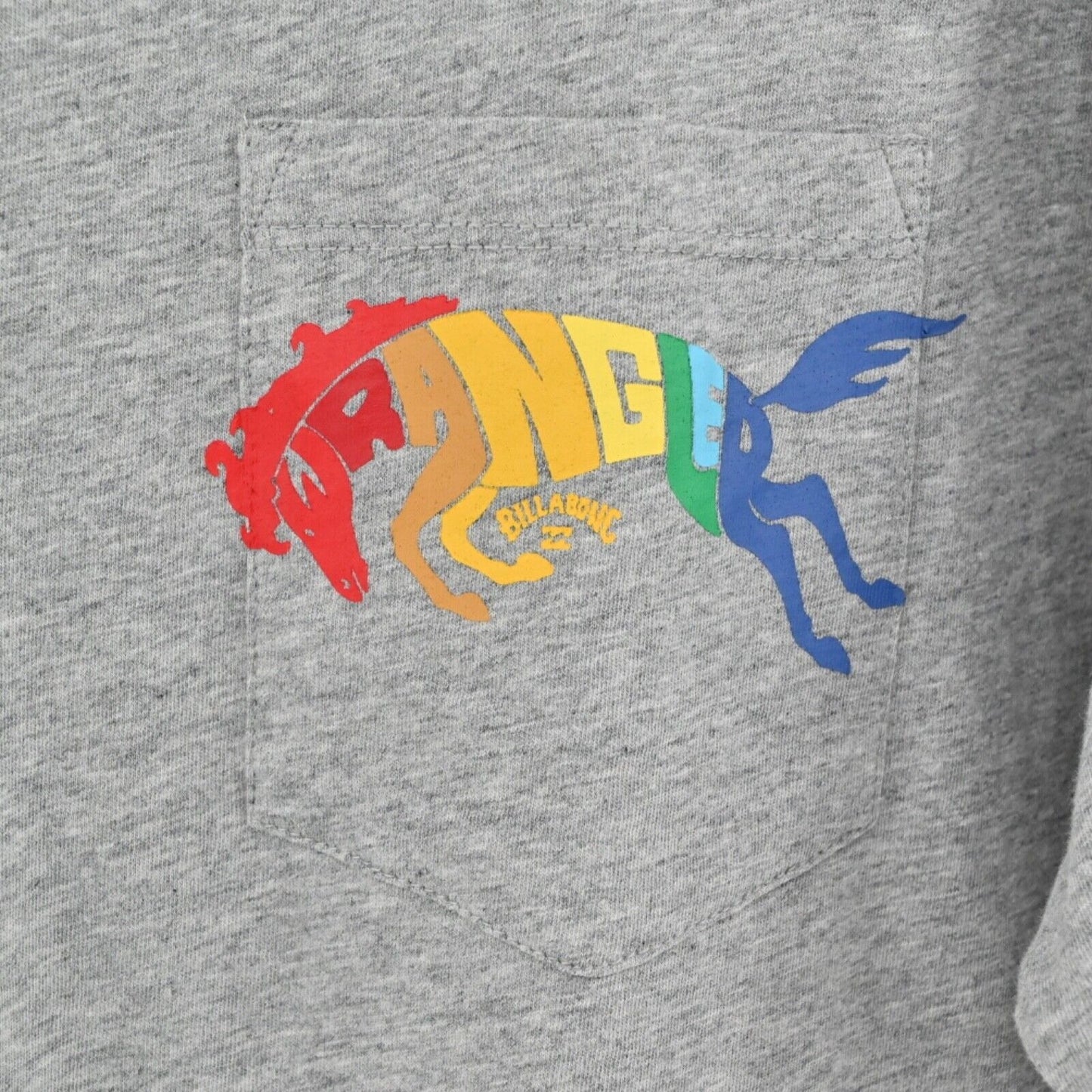 BILLABONG x WRANGLER T Shirt Womens Sz S Gray True Boy Pocket Rainbow Cotton NEW