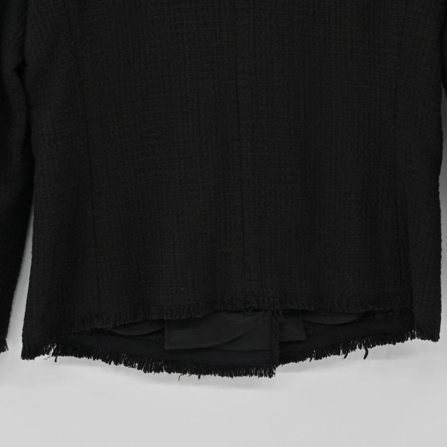ANN TAYLOR Blazer Womens Size 0 Classic Black Fringe Tweed Long Sleeve Jacket