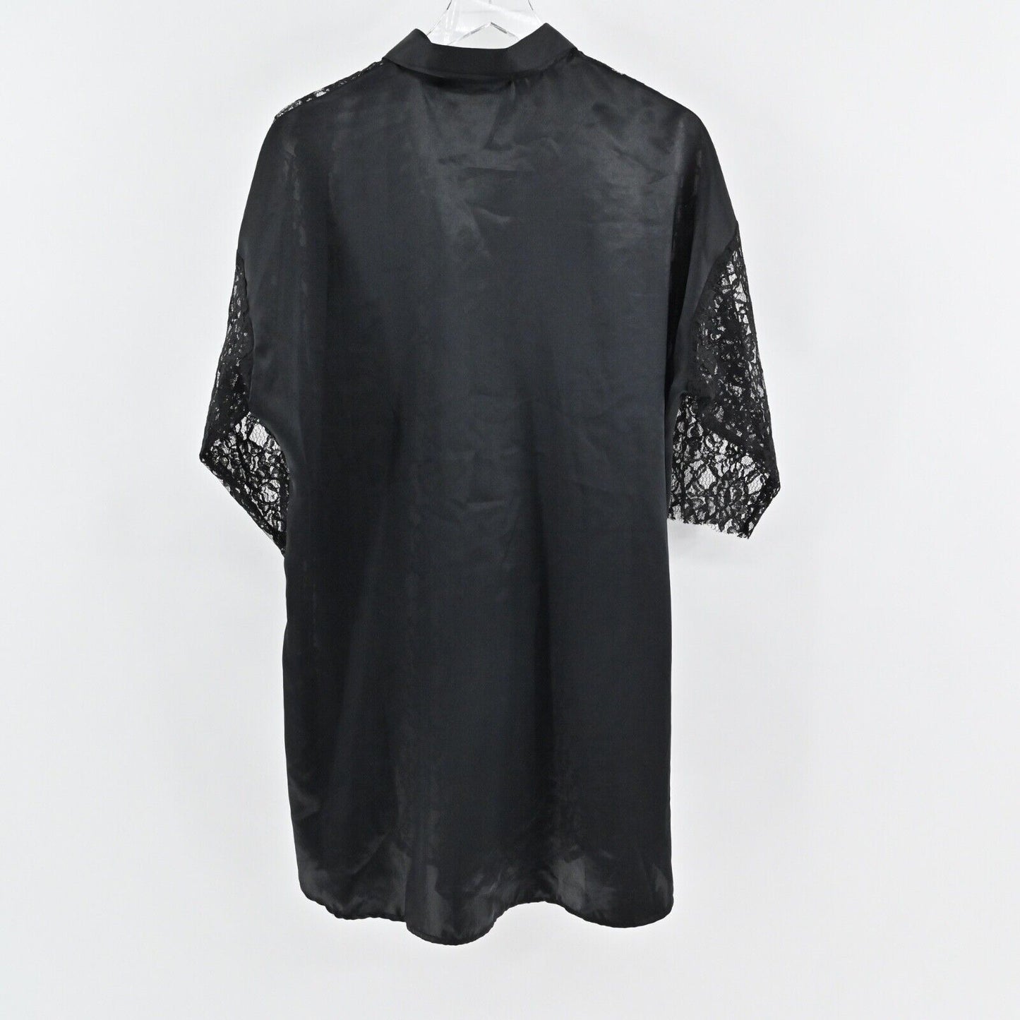 Vtg VICTORIAS SECRET Gold Label Dress Size M/L Black Satin Sheer Floral Lace 80s