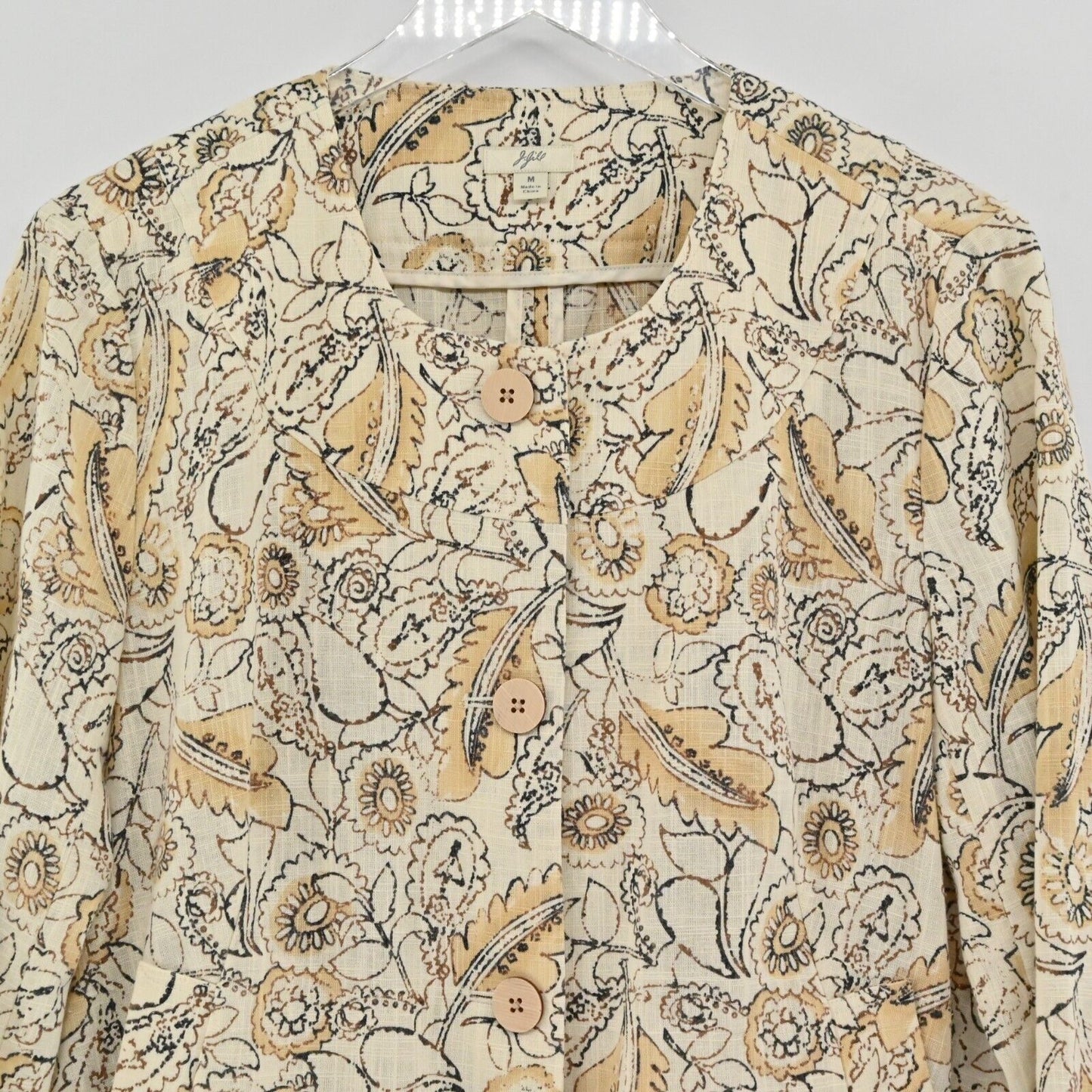 J JILL Jacket Womens Sz M Linen Floral Paisley Neutral Minimalist Lagenlook