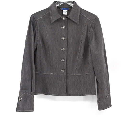 AUSTIN REED Jacket Womens Size 8 Canvas Black White Pinstripe Cotton Blend Retro