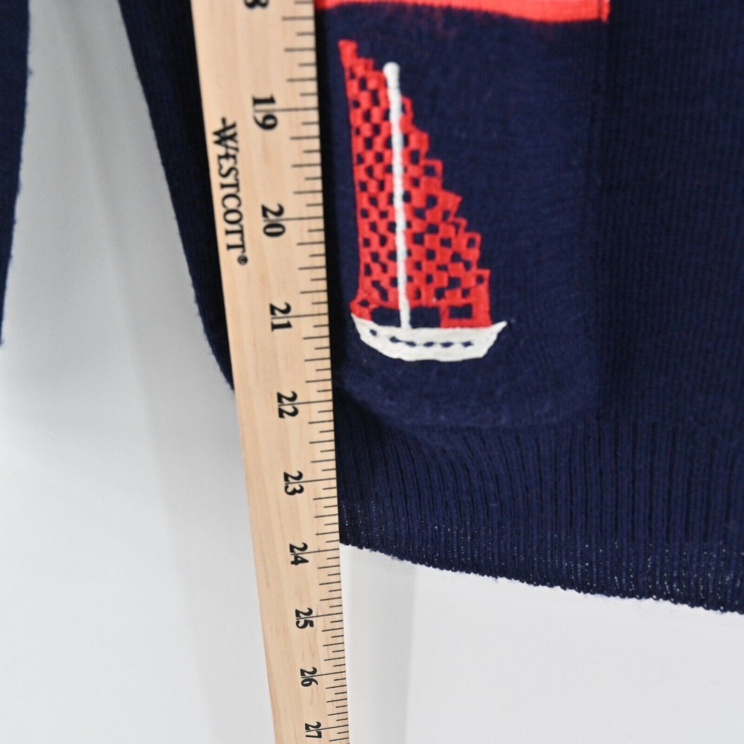 True Vintage Sweater Womens Sz M Navy Red Anchor Nautical Sailor Sailboat 1960s