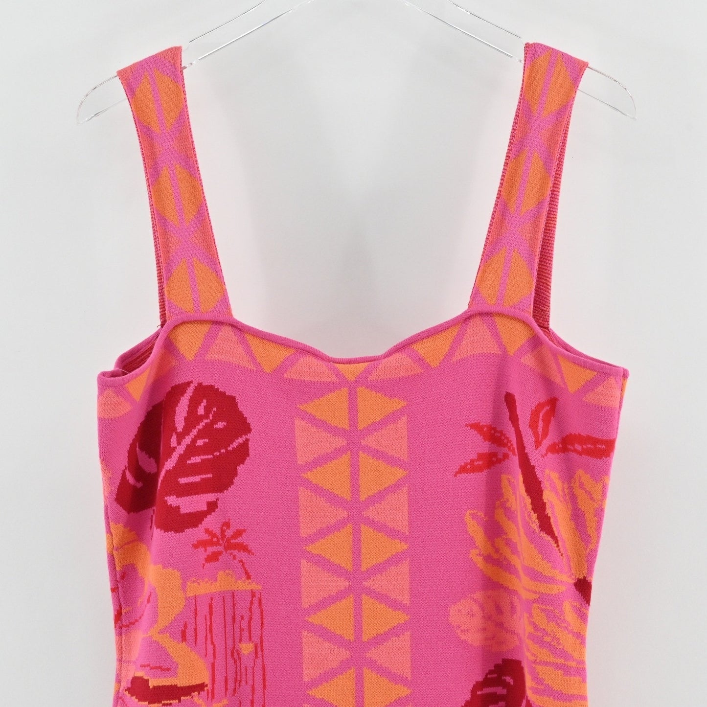 Farm Rio Square Neck Sweater Dress Size XL Sleeveless Midi Pink Tropical Floral