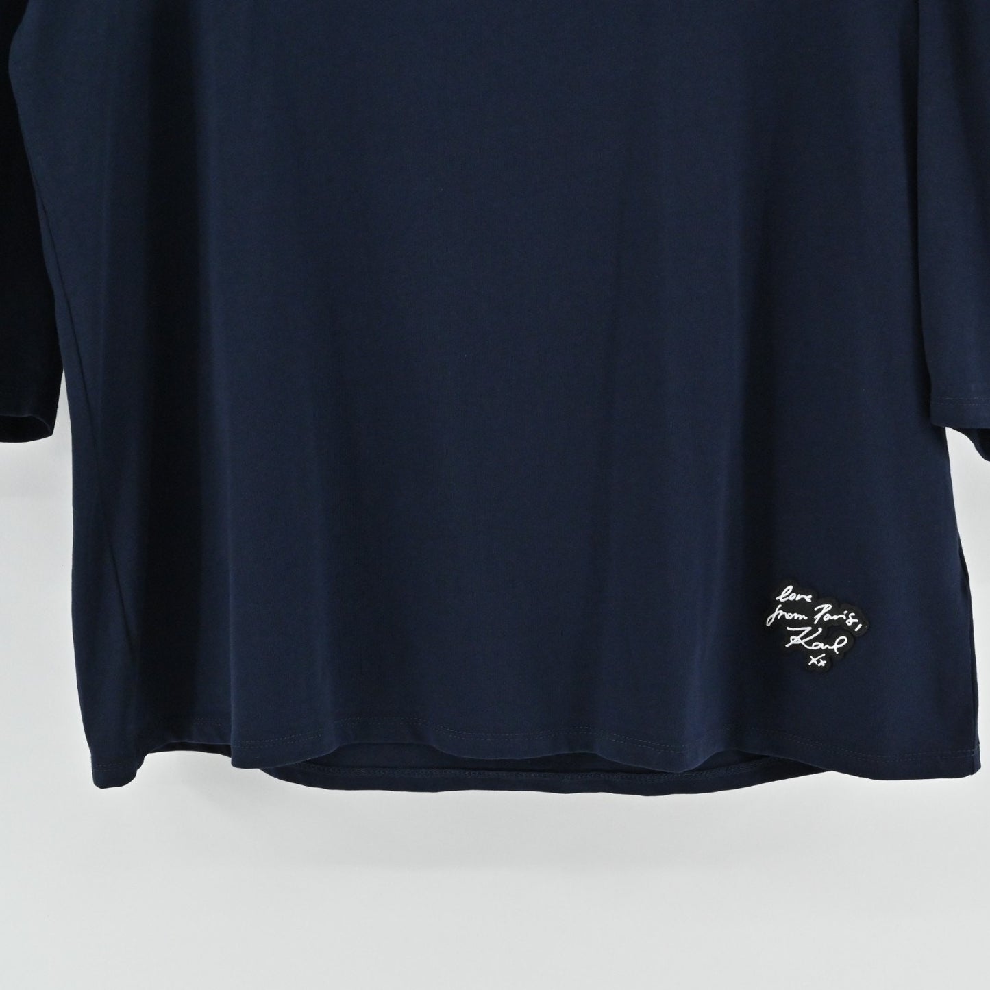 Karl Lagerfeld Womens Navy Blue Top Size XL Puff Sleeve Scoop Neck Cotton NEW