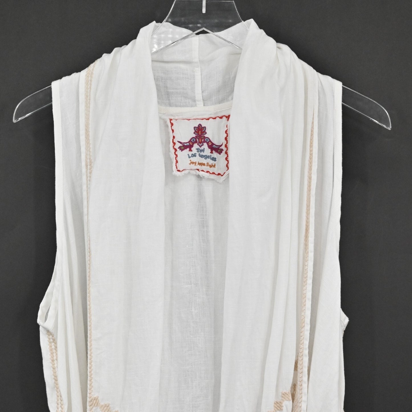 JOHNNY WAS Duster Womens Size OS Longline Embroidered Tie Waist Sleeveless Boho