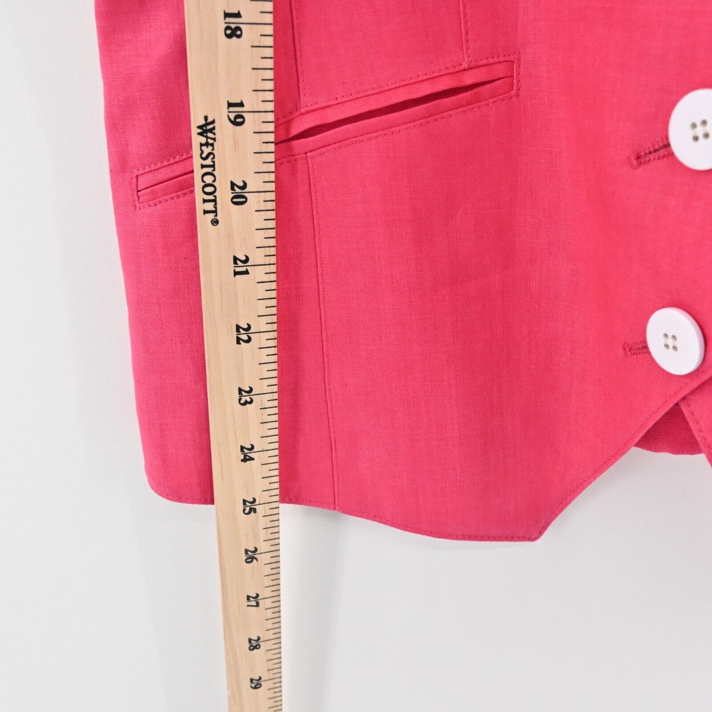 Vtg LOUIS FERAUD Blazer Womens Size 8 Pink White Trim Linen Short Sleeve Jacket