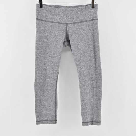Lululemon Womens Cropped Leggings Size 8 Heathered Gray Activewear Athletic Logo