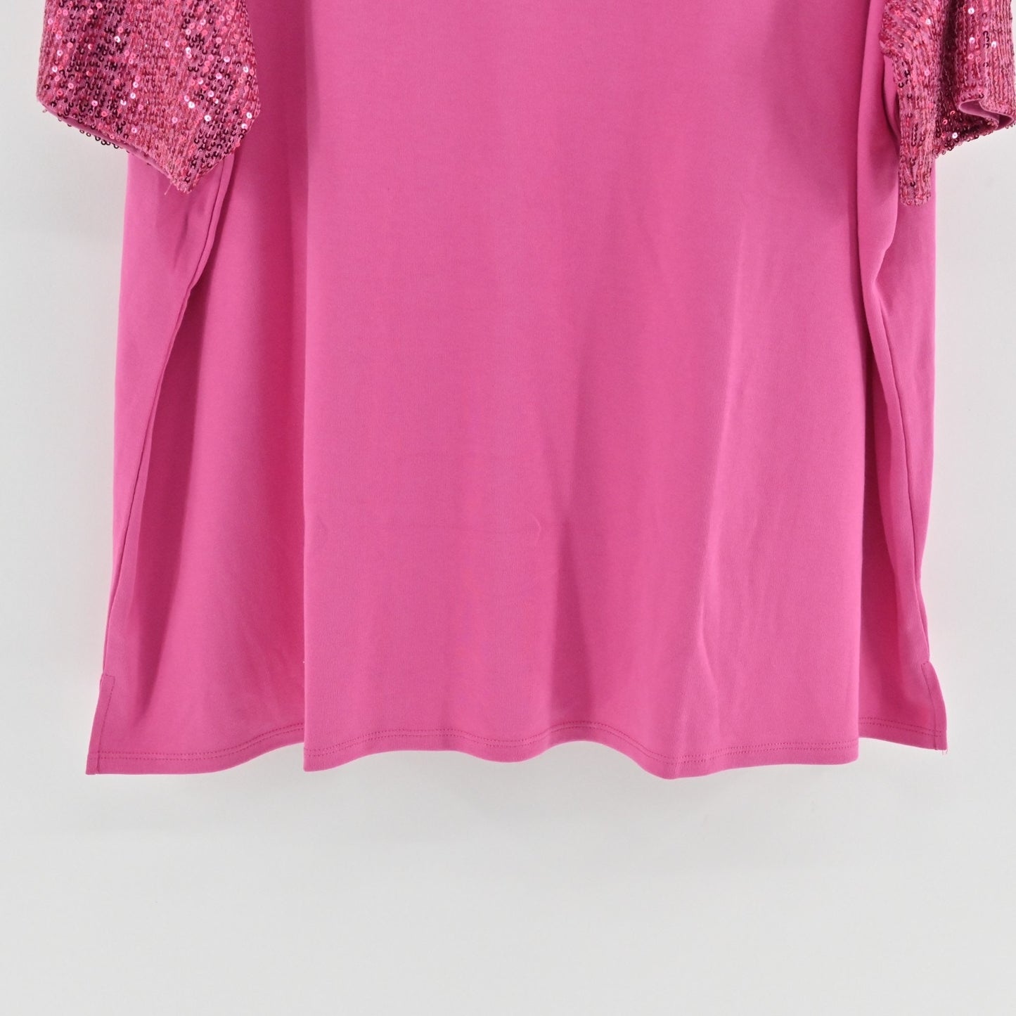 Quacker Factory Womens Glamour Sequin Elbow Sleeve Top Size 3X Pink Fire Tee NEW