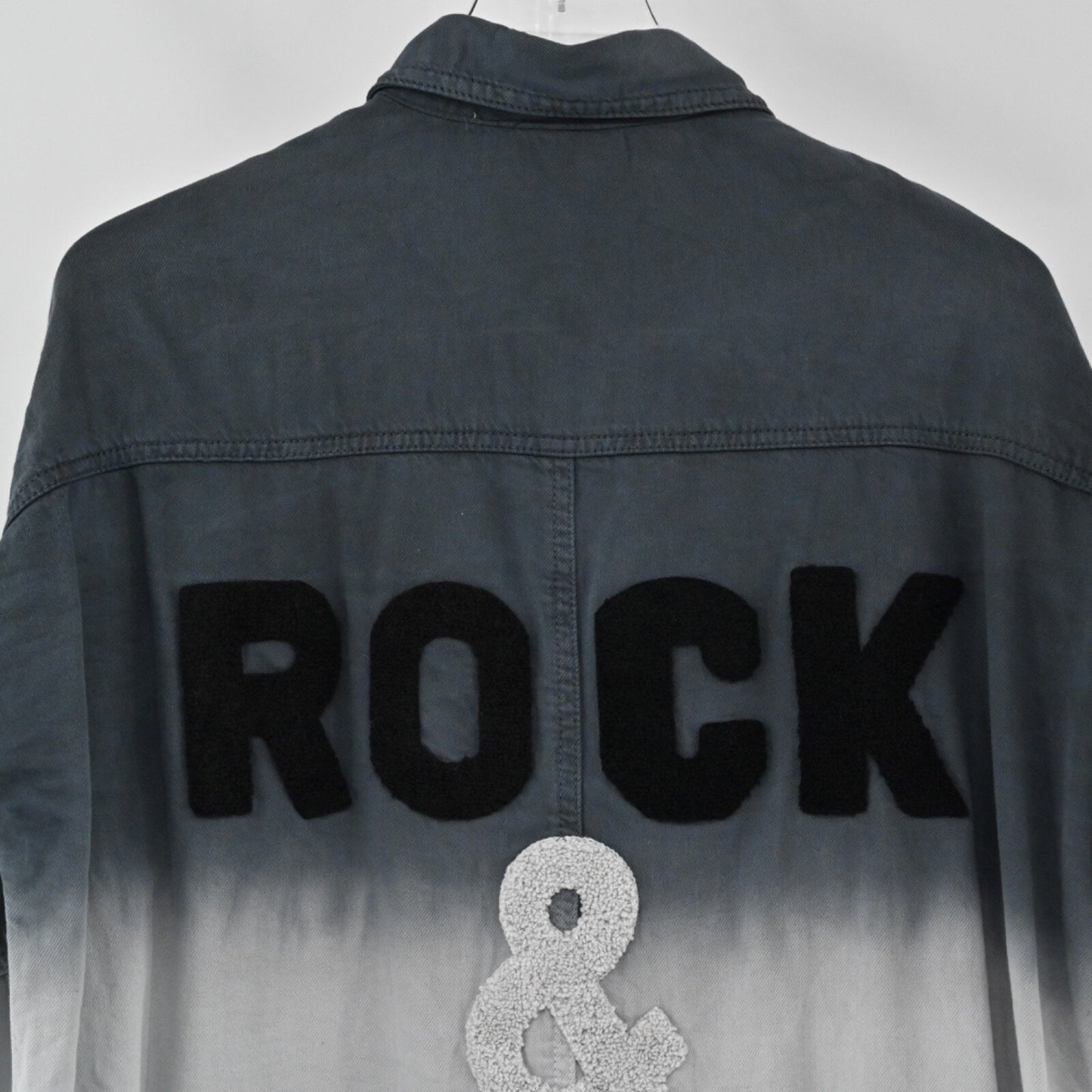 ELAN Womens Devan Denim Jacket Size S Gray Ombre Rock Roll Edgy Shacket Cotton