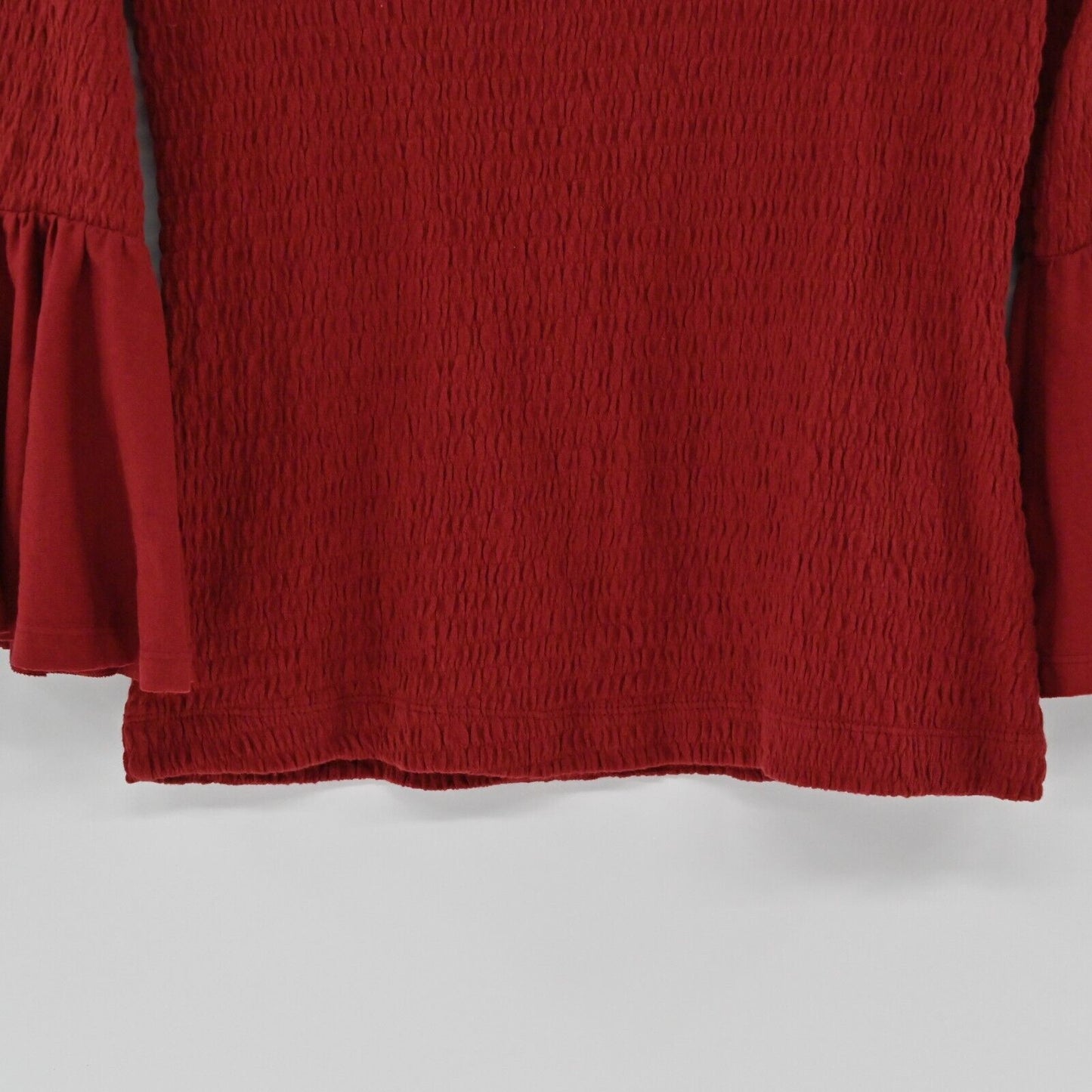 ANTHROPOLOGIE Top Womens Size M Smocked Bell Sleeve Scoop Neck Stretch Blouse