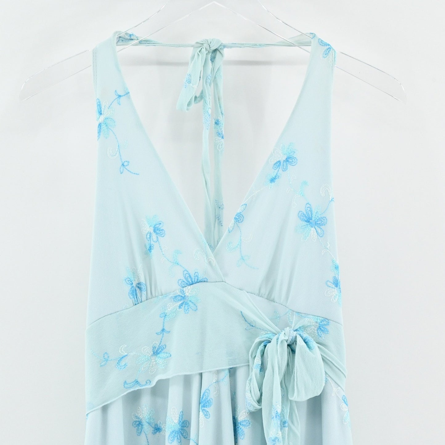 Vtg Y2k Fairycore Babydoll Dress Size S Ethereal Blue Floral Handkerchief Halter