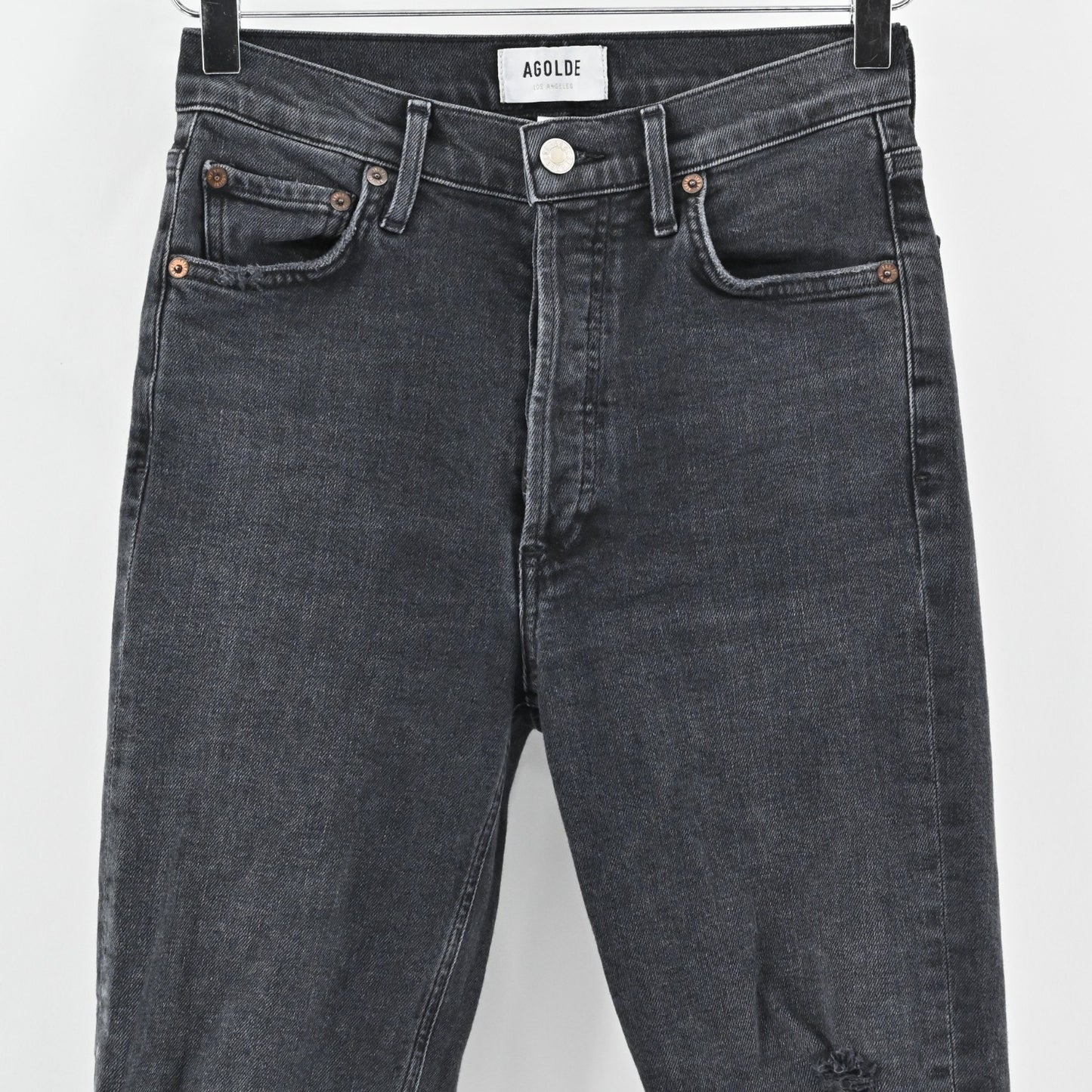 AGOLDE Womens Nico Jeans Size 25 High Rise Slim Casette Black Distressed Denim