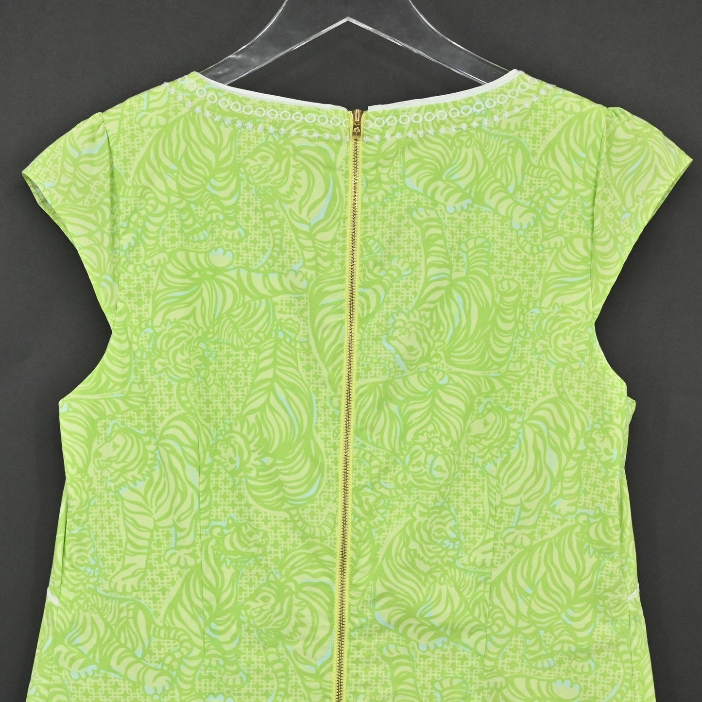 Lilly Pulitzer Jubilee Tori Poplin Shift Dress Size 8 Green Caged Tiger Cotton
