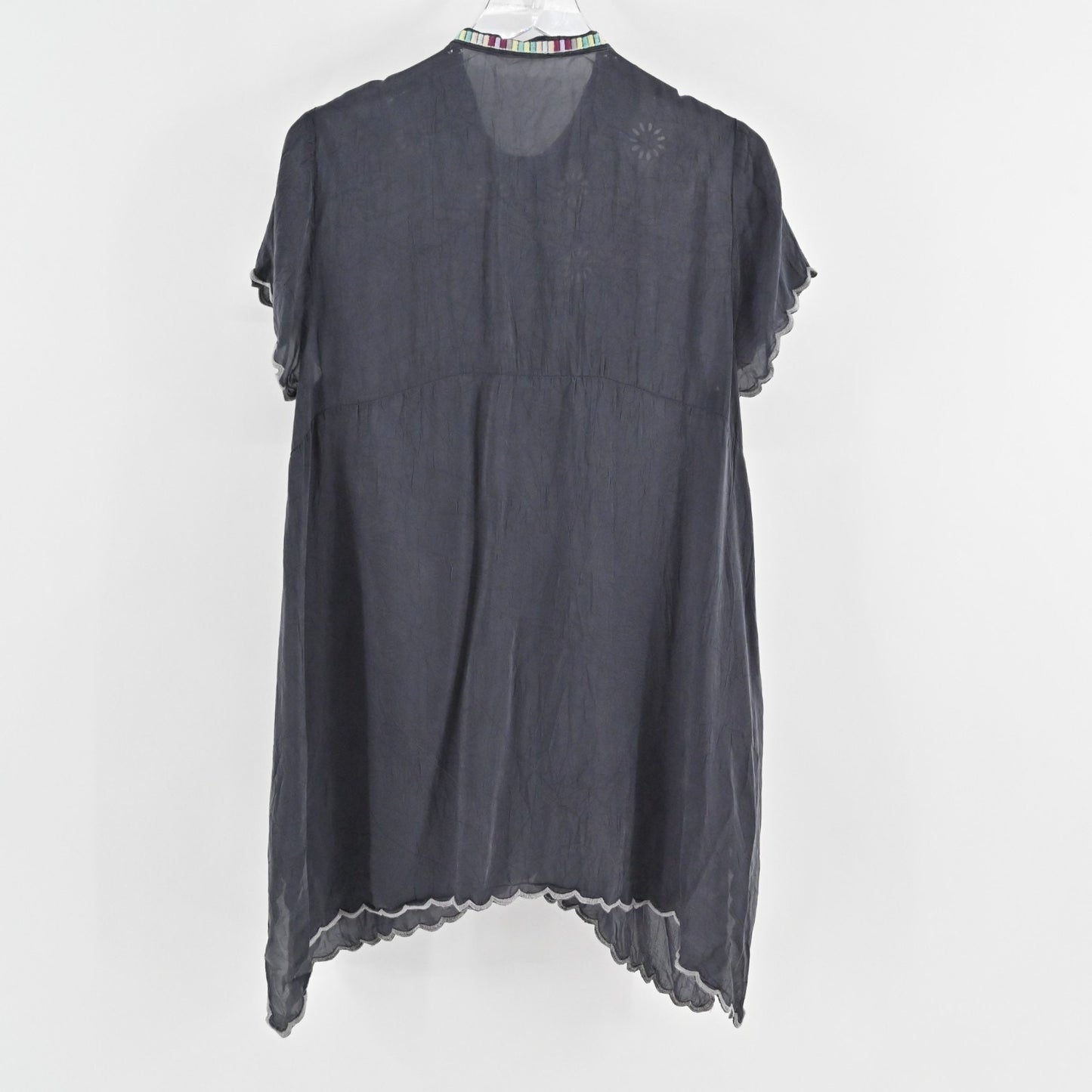 JOHNNY WAS Womens Livana Top Size M Embroidered Floral Gray Tunic Boho Blouse
