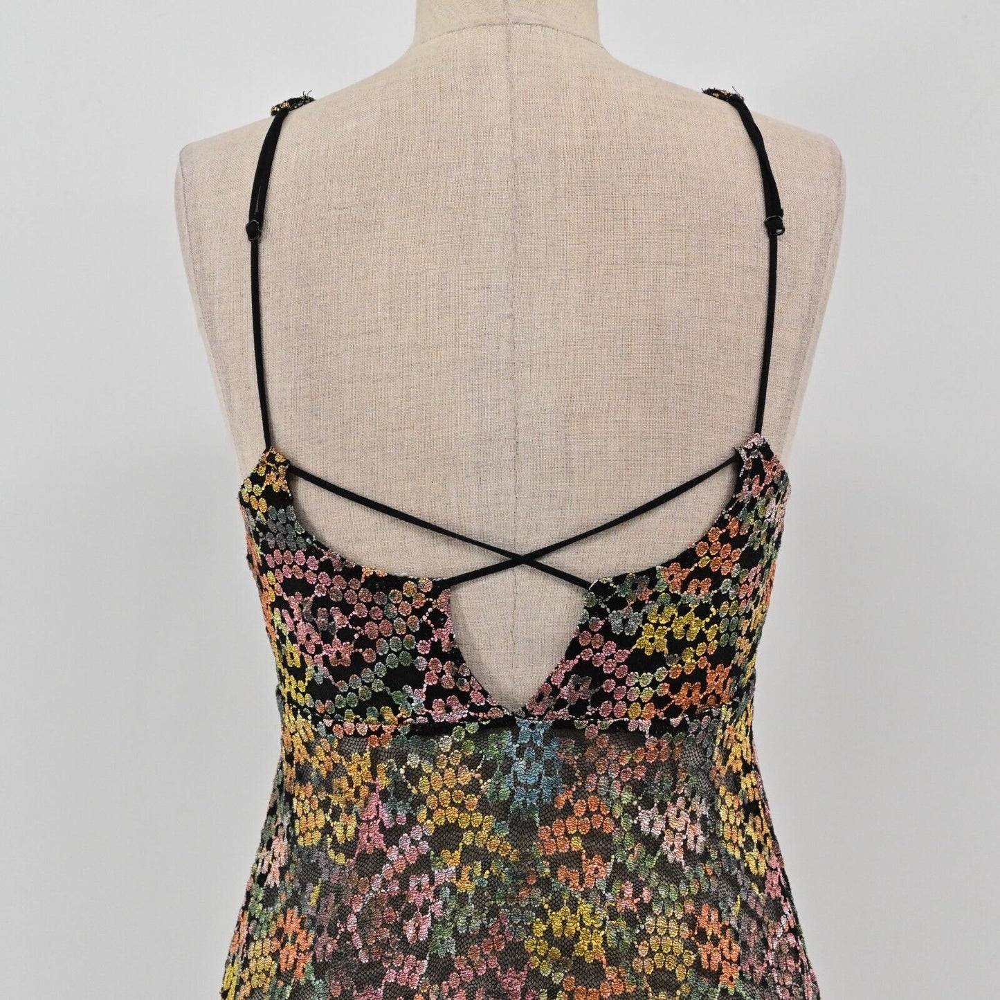 FREE PEOPLE Dress Womens Sz S Intimately Forget Me Not Metallic Floral Mesh Lace