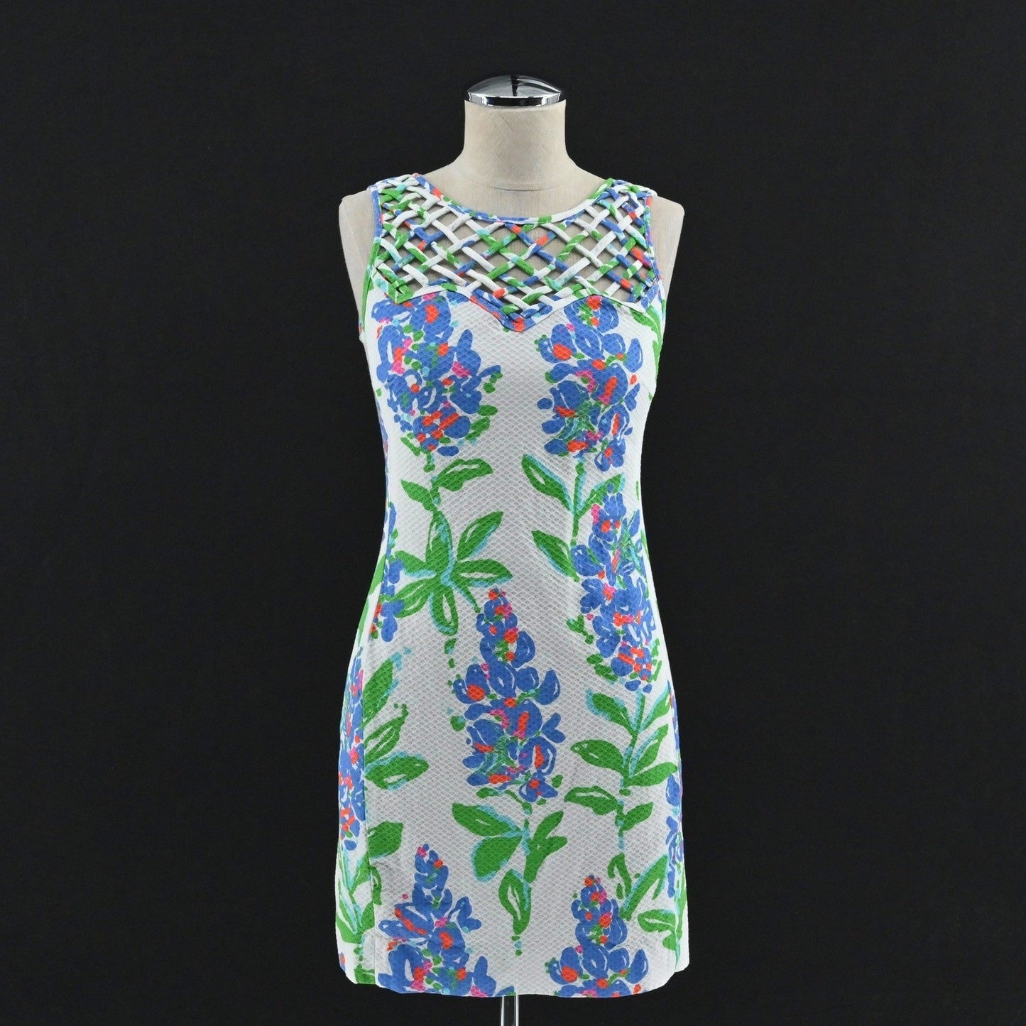 Lilly Pulitzer Ricci Shift Dress Size 0 Blue Bonnets Garden Party Lattice Neck