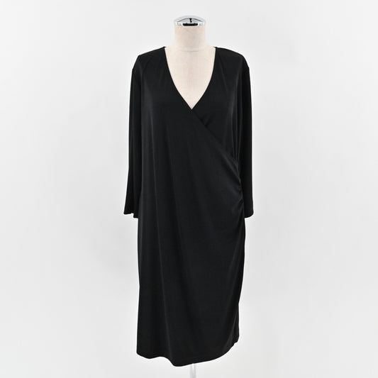 CHICOS Travelers Dress Size L Solid Black Rosemary Faux Wrap Minimalist Capsule