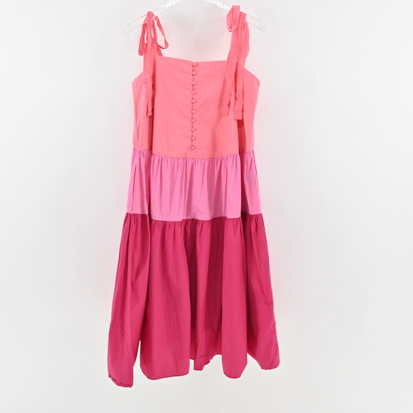 PETER SOM Pink Color Block Dress Size 10 Three Tier Sleeveless Tie Shoulder Midi