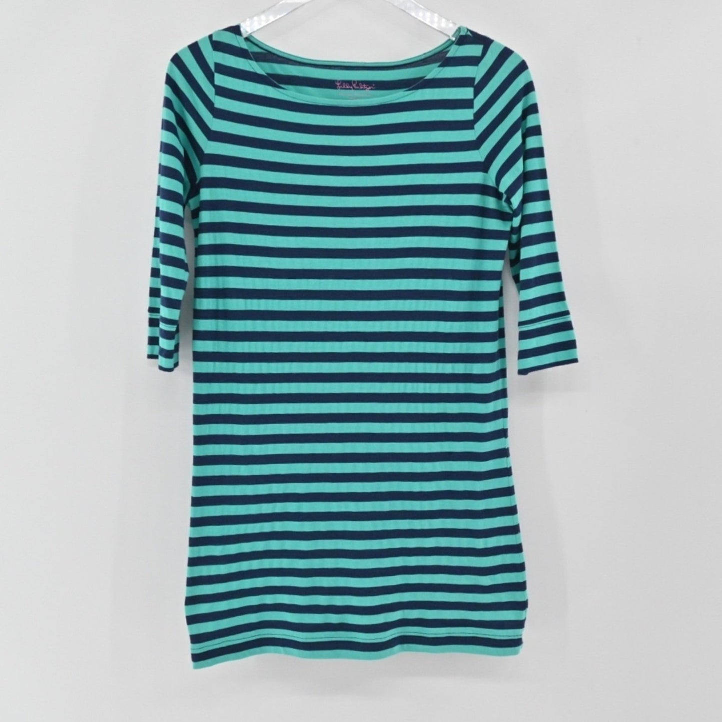 LILLY PULITZER Cassie Dress Size XS Blue Stripe Boat Neck Stretch Comfy Cotton