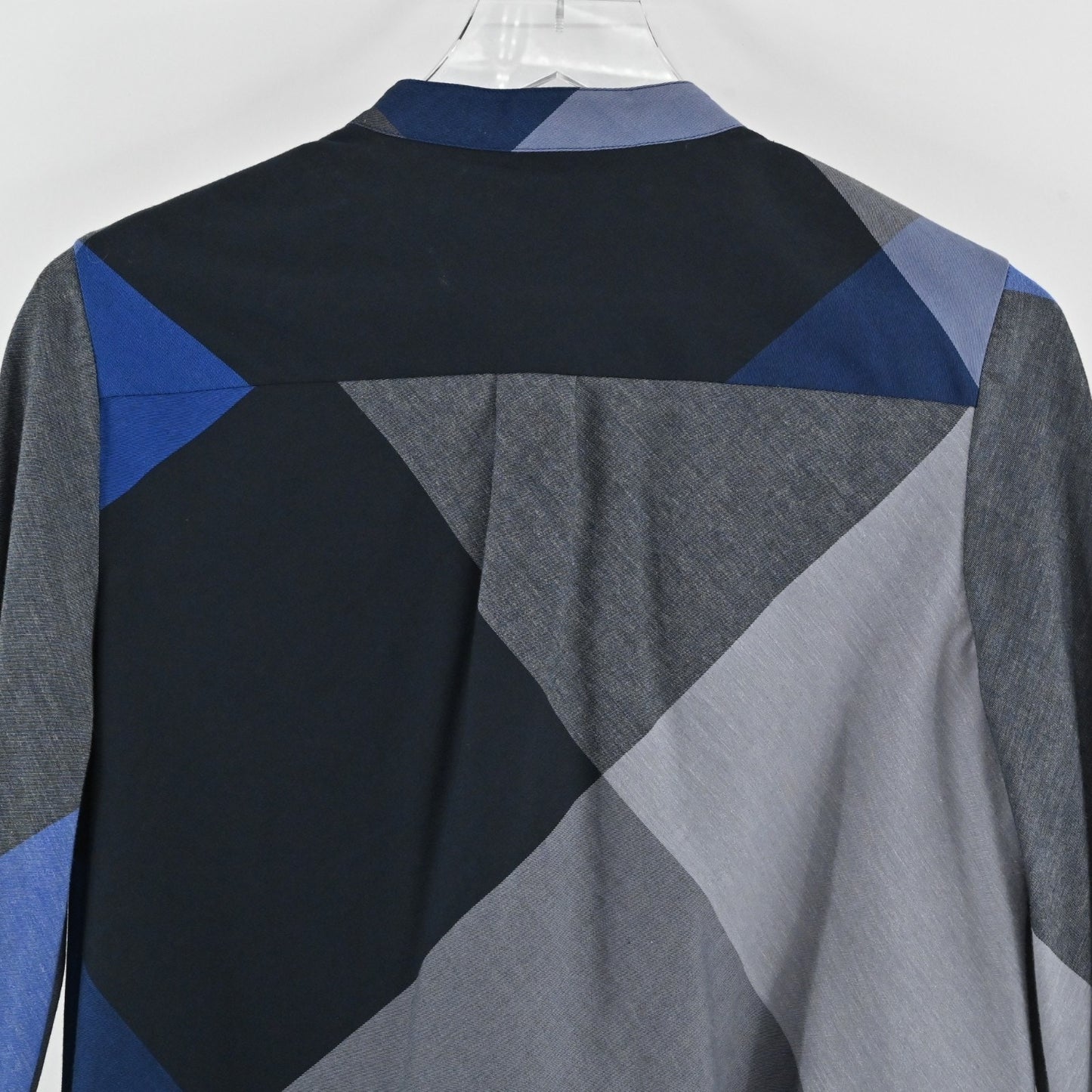 BCBGMaxAzria Womens Blue Colorblock Button Front Top Size XS Tie Wrist Blouse
