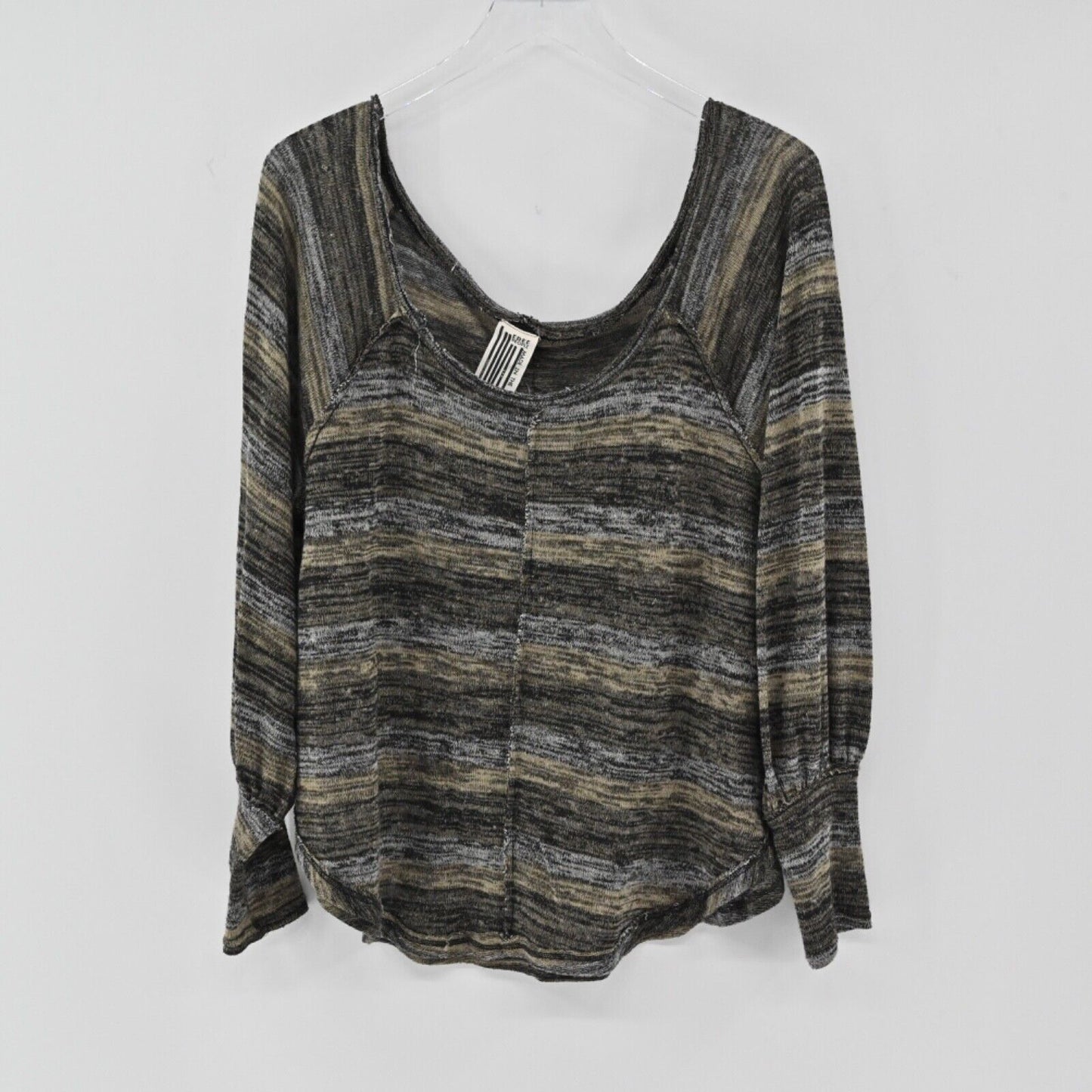 FREE PEOPLE Top Womens Size XS Black Brown Space Dye Stripe Oversized Knit USA