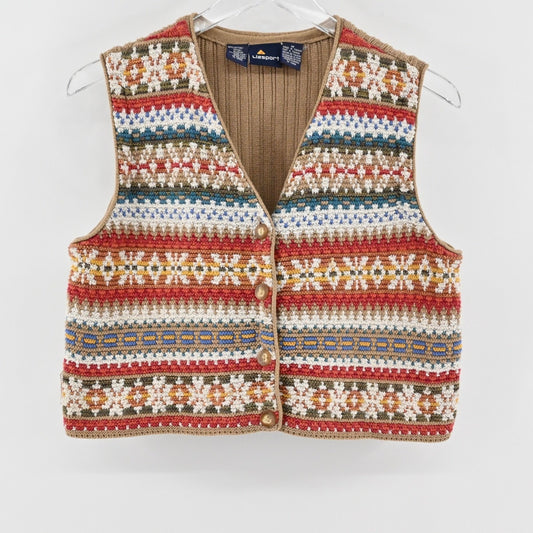 Vtg Y2k Lizsport Sweater Vest Size M Fair Isle Sleeveless Knit Top Multicolor