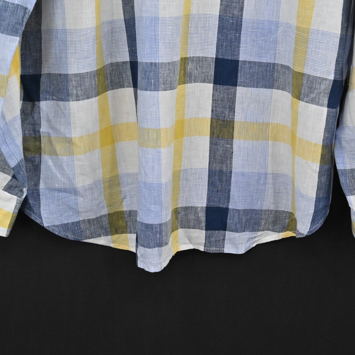 J McLaughlin Mens Plaid Collared Shirt Size XL Linen Blue Yellow Button Down
