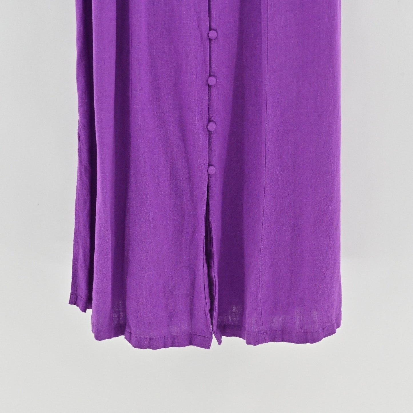 J Jill Linen Midi Dress Size S Purple Puff Sleeve Boho Lagenlook Button Front