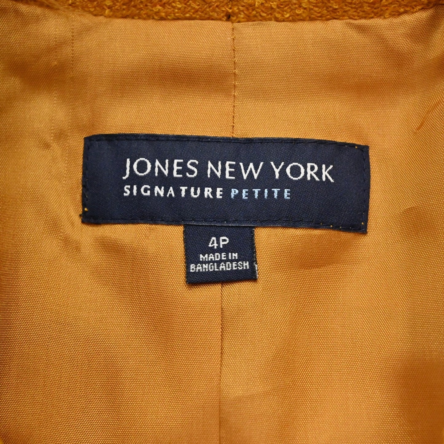 JONES NY Womens Tweed Wool Jacket Size 4 Petite Gold Yellow Belted Button Retro