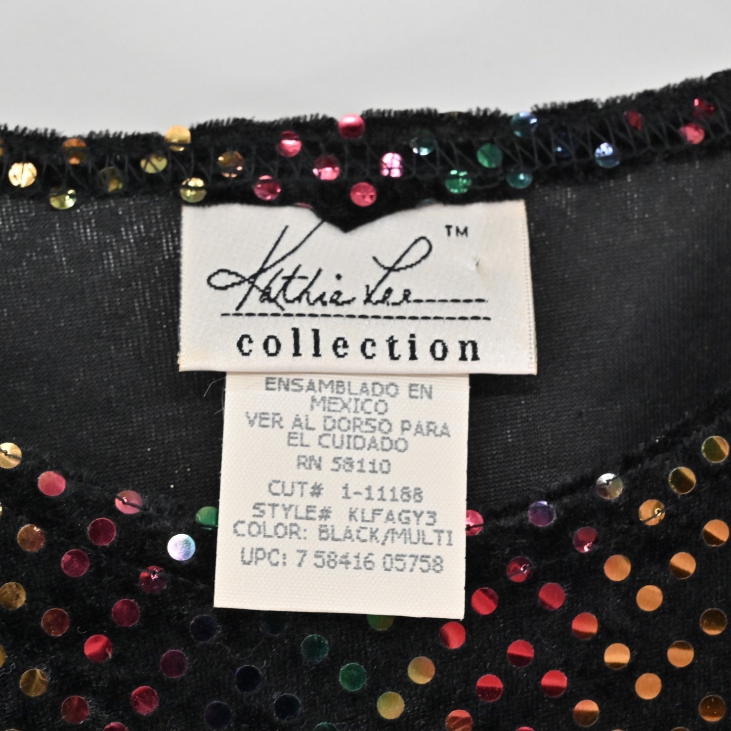 Vtg Kathie Lee Womens Rainbow Sequin Velvet Top Size M Black Retro Dopamine 80s