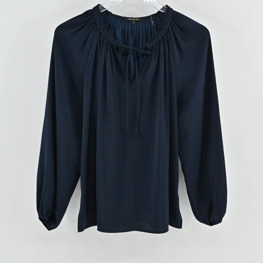KOBI HALPERIN Womens Caprice Tie Neck Blouse Sz XS Navy Romantic Long Sleeve Top