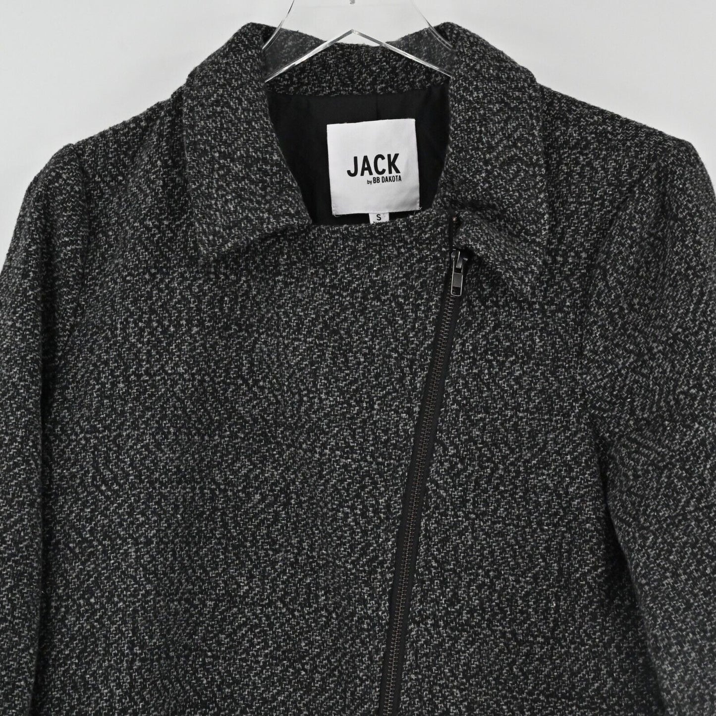 JACK BB DAKOTA Pea Coat Womens Size S Black Stay Phresh Tweed Bell Sleeve NEW