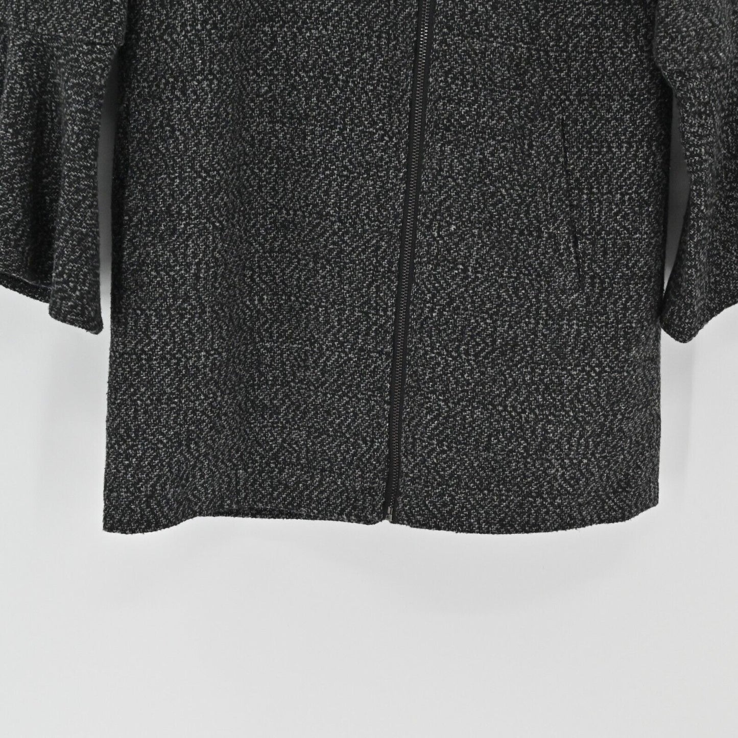 JACK BB DAKOTA Pea Coat Womens Size S Black Stay Phresh Tweed Bell Sleeve NEW