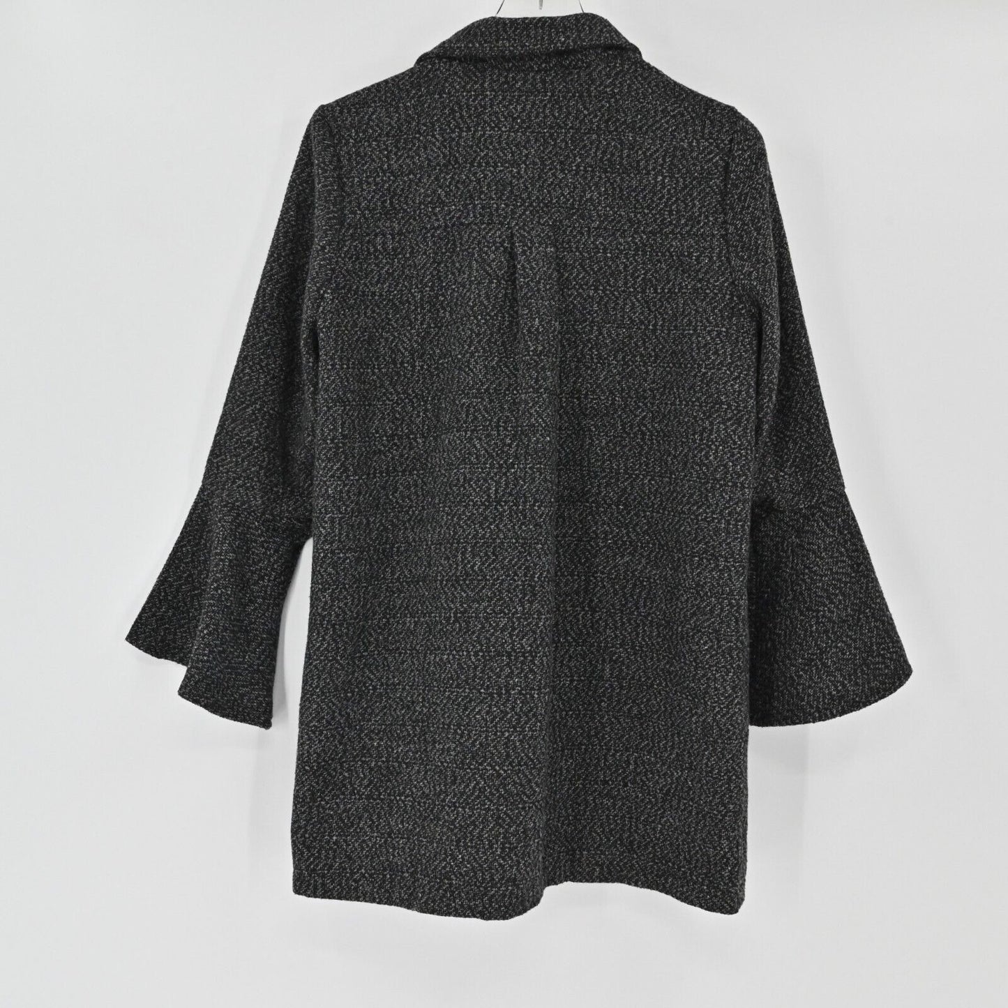 JACK BB DAKOTA Pea Coat Womens Size S Black Stay Phresh Tweed Bell Sleeve NEW