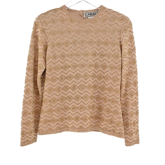 Vtg CARLISLE Sweater Womens Size Small Cashmere Silk Beaded Knit Geometric Print