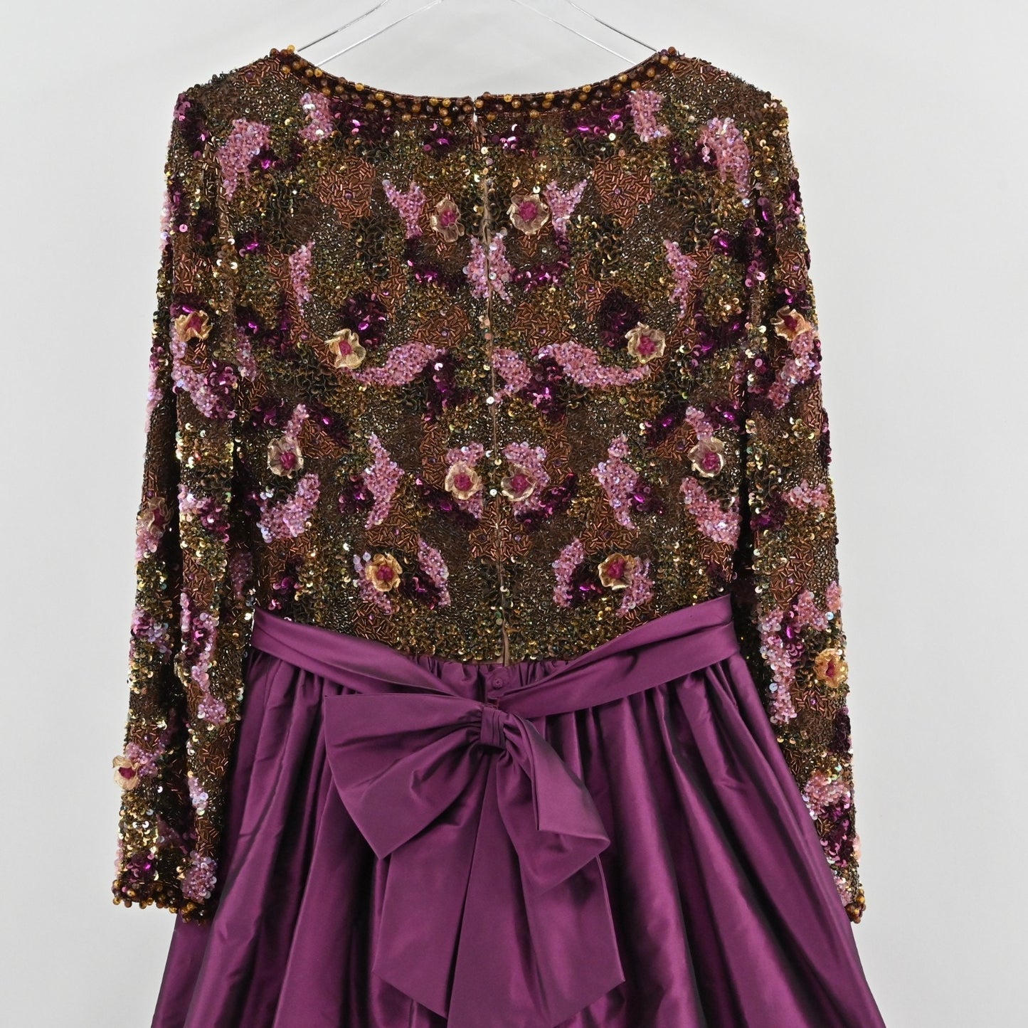 Vtg 60s Victoria Royal Beaded Evening Gown Dress Size 10 Silk Purple Taffeta Bow