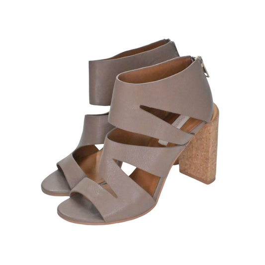 SEE BY CHLOE Heels Womens Sz 37 Taupe Leather Dania Strappy Open Toe Cork Bootie