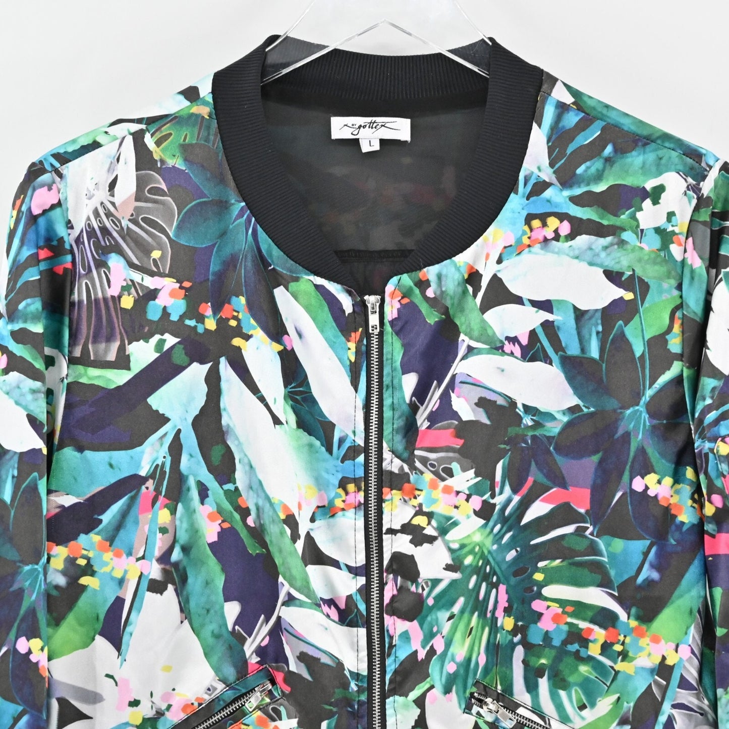 X by GOTTEX Jacket Womens Size L Multi Tropical Punch Print Bomber Activewear